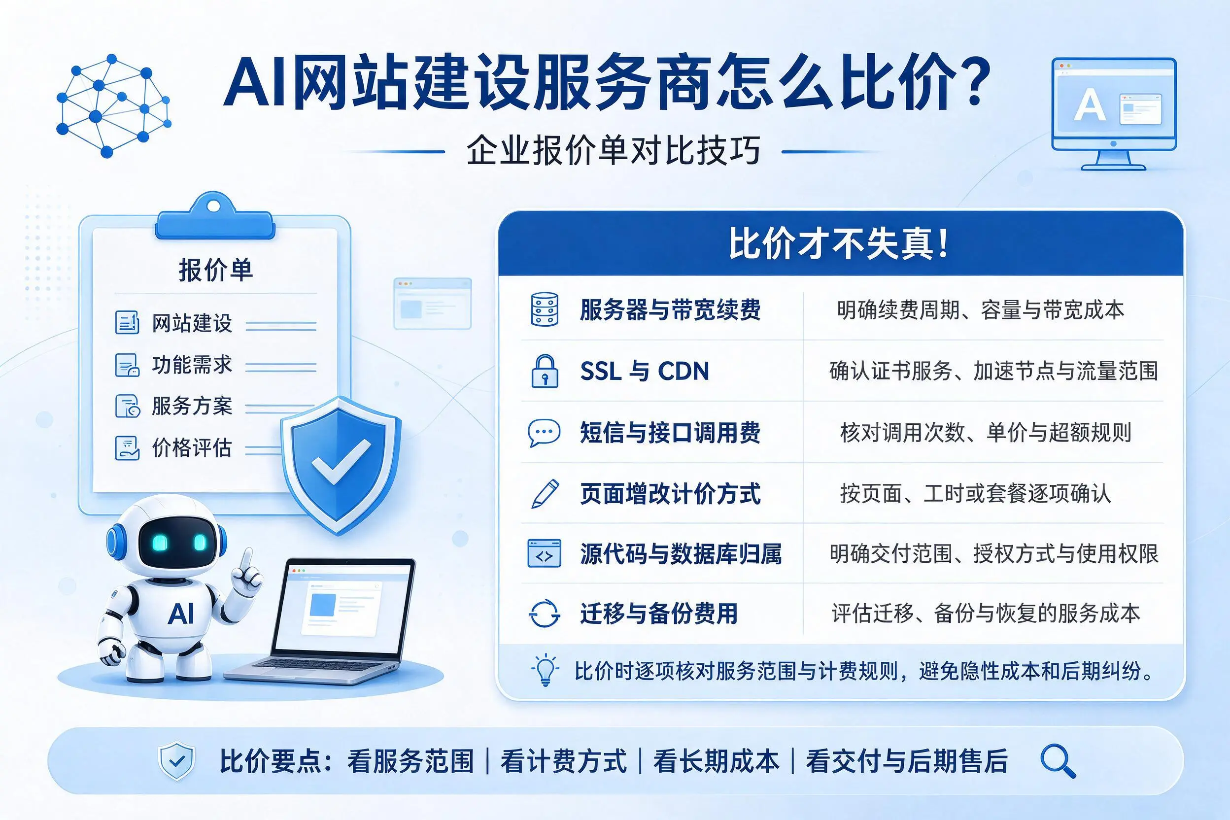 AI网站建设服务商怎么比价?阿拉尔企业报价单对比技巧